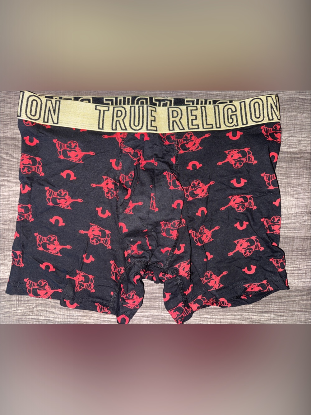 True Religion Men Black Boxer Briefs with Red Graphic Print